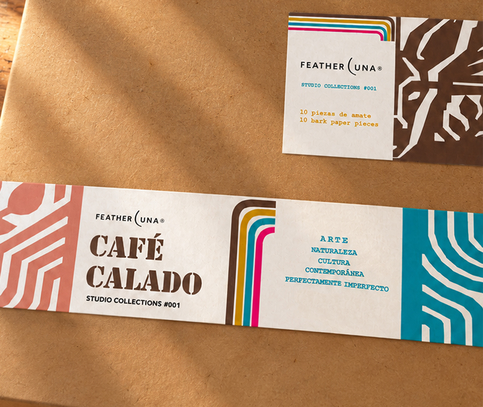 Café Calado in its Feather Luna Studio Collections package on a wooden table