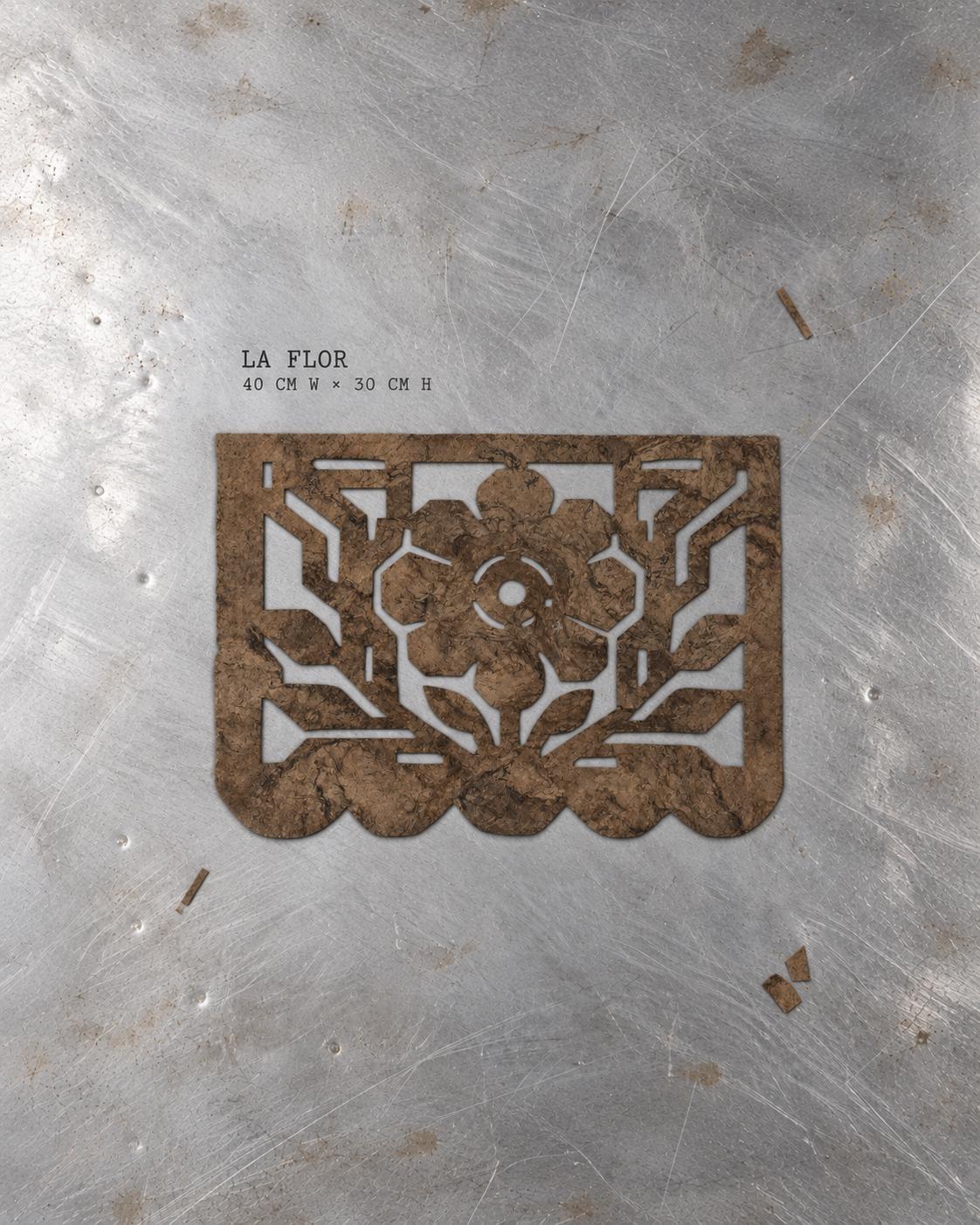 La Flor: a cut amate bark paper artwork of a flower, unframed, from the Café Calado set of five