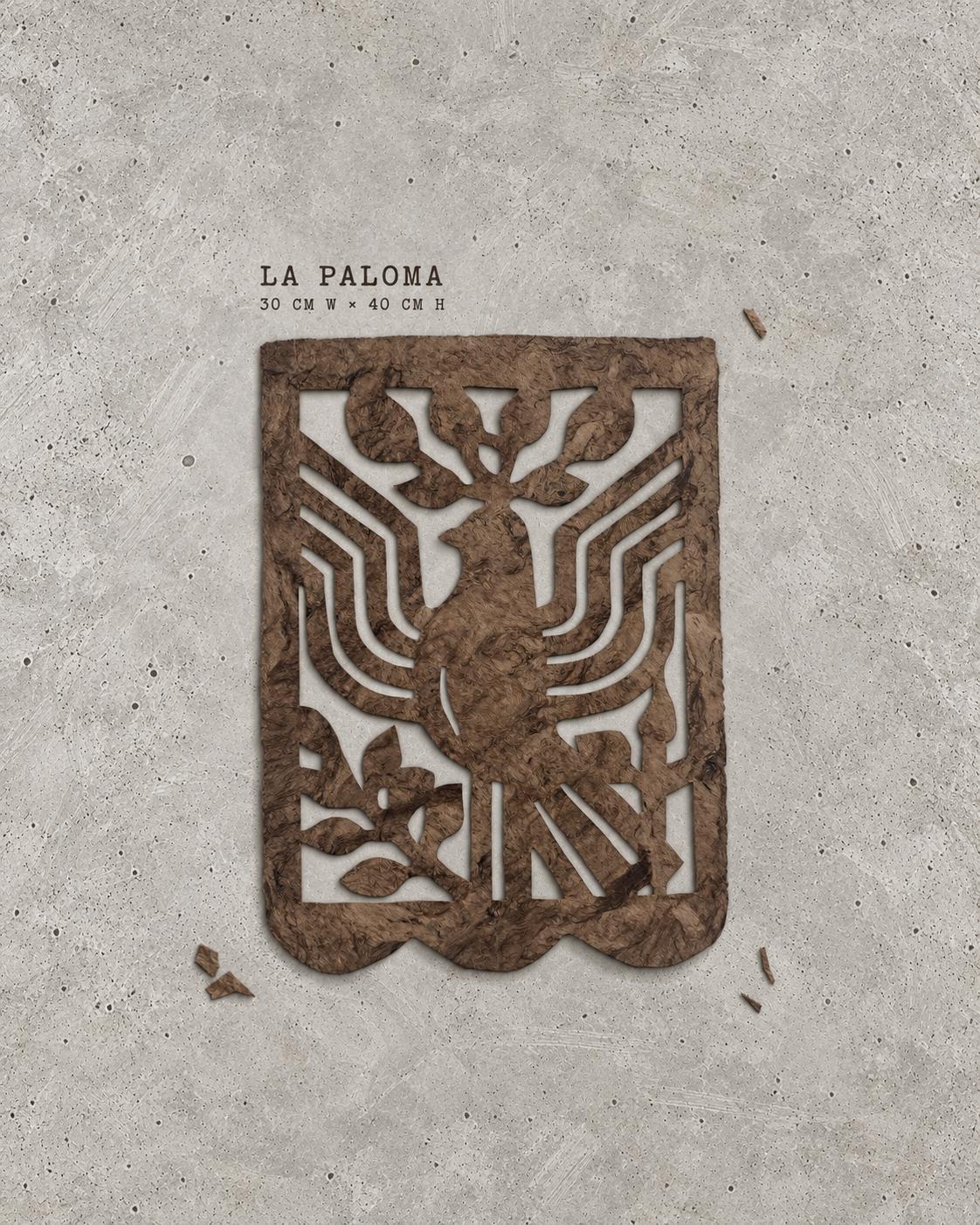 La Paloma: a cut amate bark paper artwork of a dove, unframed, from the Café Calado set of five