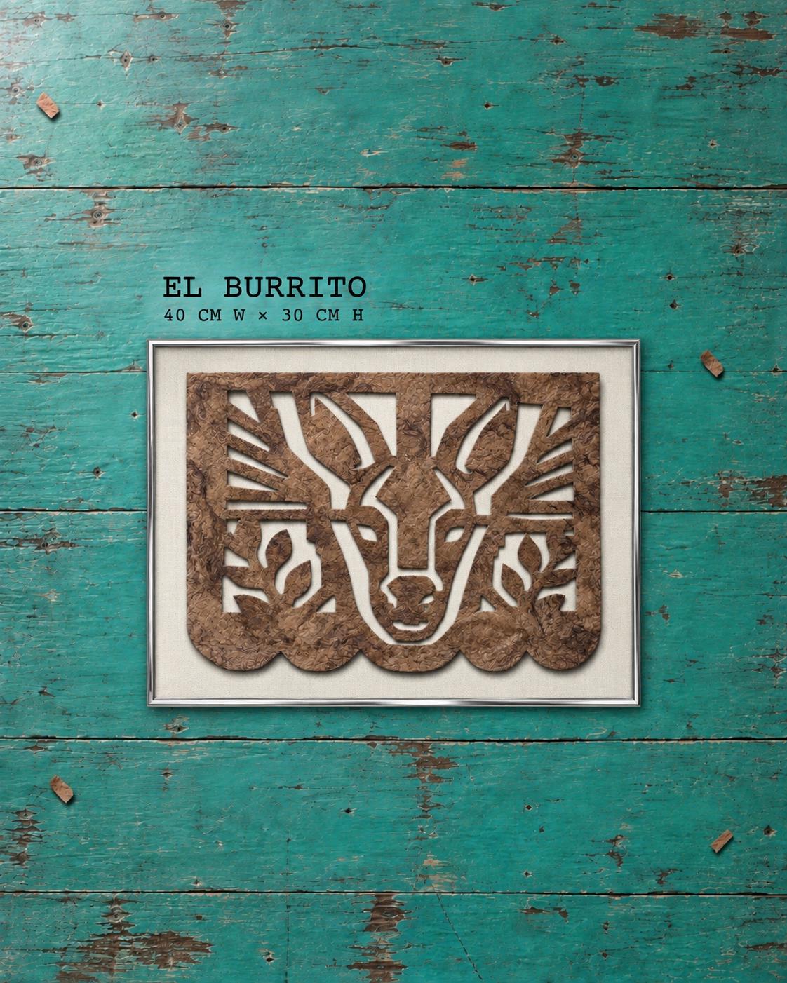 Styling mock-up: the El Burrito piece shown framed on a wall